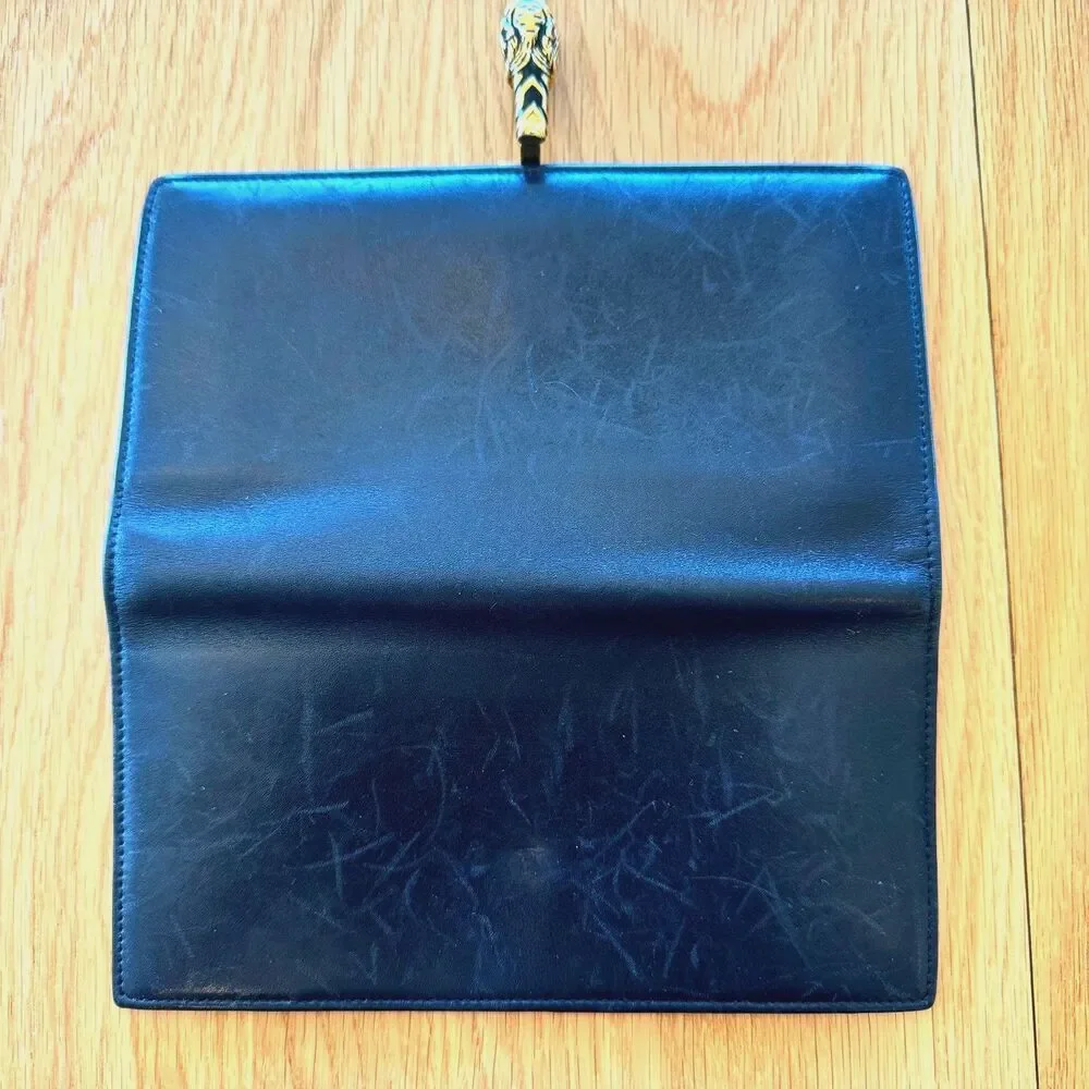 Gucci Dark blue Leather Wallet with Gold Tiger Head Closure - Picture 7 of 14